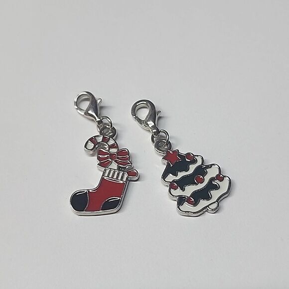 Christmas Charms For Charm Bracelet Stocking with Candy Cane Tree with Ornaments - Picture 1 of 3